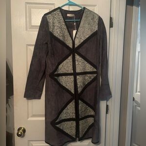 Tory Burch Gray and Black Long Coat